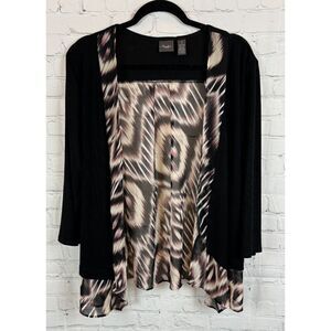 CHICO'S TRAVELERS black beige animal print knit open front cardigan sweater 1 M